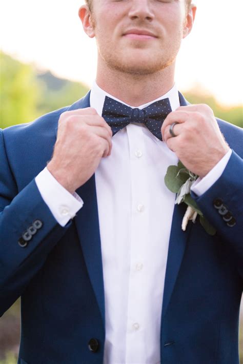 Navy Blue Grooms Attire Bow Tie And Navy Blue Suits Are Sure To Make