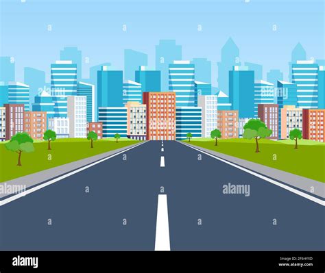 Road Way To City Buildings On Horizon Stock Vector Image And Art Alamy