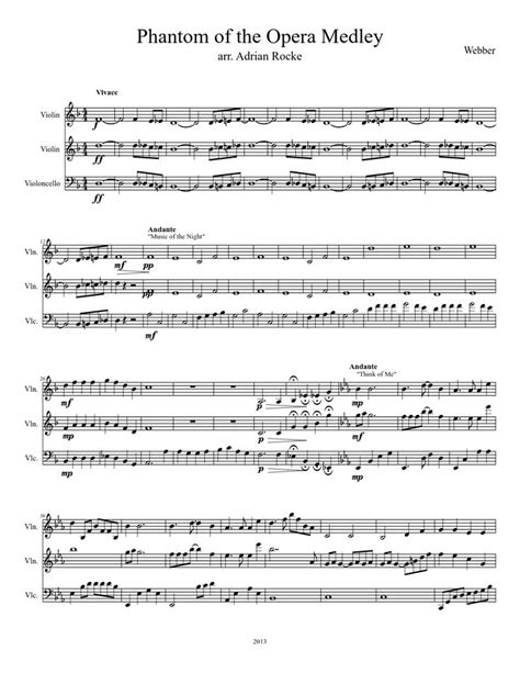 Grama of me, 2 angel of music, 7 the phantom of the opera, 14 the andrew lloyd webber the phantom of the opera: Phantom of the Opera Medley sheet music | MuseScore two violins, 1 cello | Life of a Musician ...