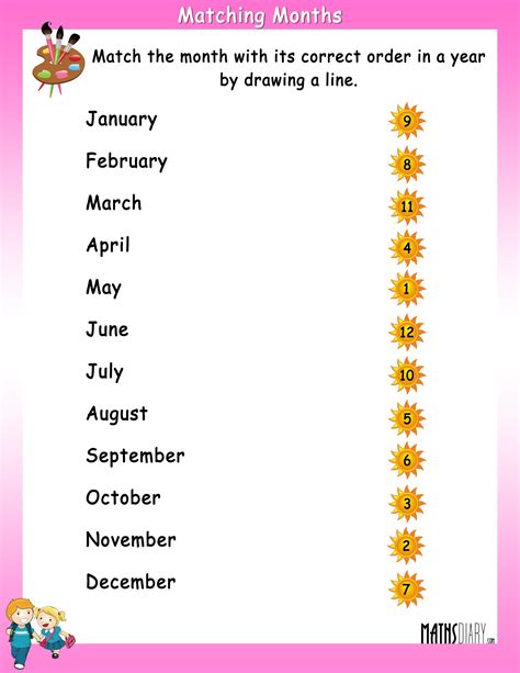 Match The Month With Its Correct Order Math Worksheets