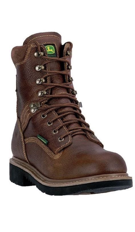 John Deere Western Boots Mens 8 Lace Up Waterproof Brown Jd8285