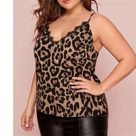 The Chic Petunia Tops Plus Size Leopard Print Cami With Lace Poshmark