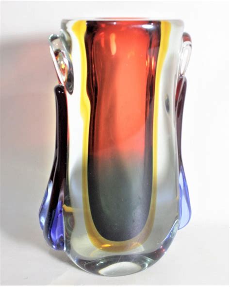 Large Mid Century Modern Heavy Italian Murano Art Glass Multi Colored Vase For Sale At 1stdibs