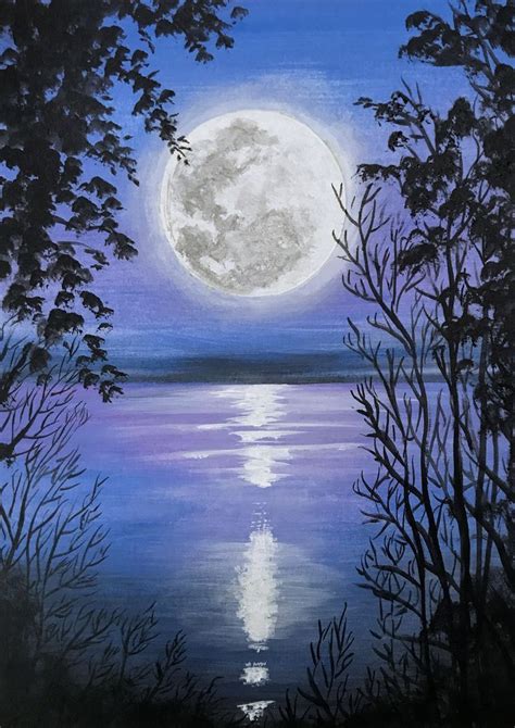 Moonlight Landscape Painting Acrylic Painting Sky Art Painting