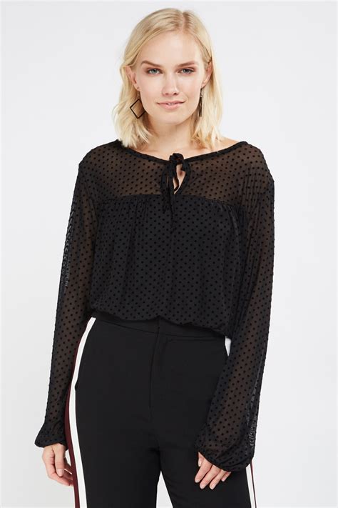 sheer polka dot mesh blouse just 6