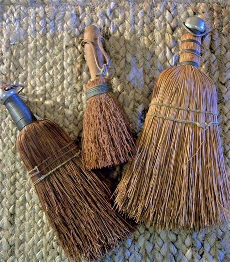 Primitive Vintage 3 Brooms Hand Broom Wire Wrap Straw Wisk
