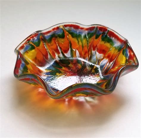 Tie Dyed Ruffle Edge 5 Inch Fused Glass Bowl Fused Glass Bowl Fused Glass Glass Bowl