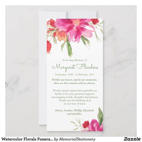 Funeral Thank You Cards Watercolour Florals Funeral