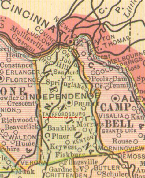 Kenton County Kentucky 1905 Map Covington Independence Ky