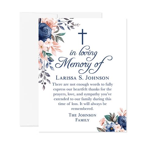 Buy Navy Blue Floral In Loving Memory Funeral Thank You Cards With