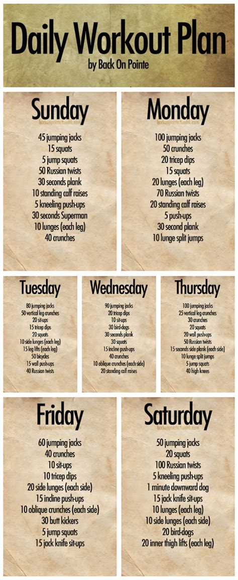 Daily Workout Plan By Back On Pointe Daily Workout Plan Weekly