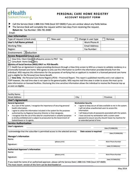 Fillable Personal Care Home Registry Pch Account Request Form