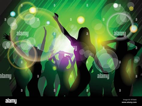 Night Club People Crowd Dancing Silhouettes Party Stock Vector Image