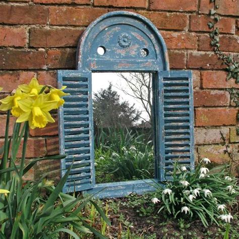 Rustic Blue Louvred Mirror Garden Mirrors Garden Wall Art Rustic Blue