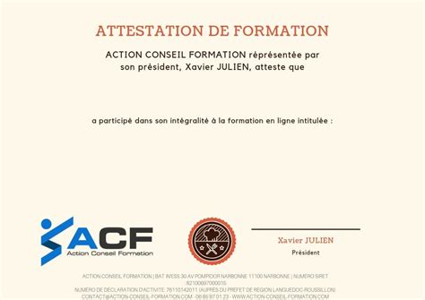 Attestation De Formation Action Conseil Formation
