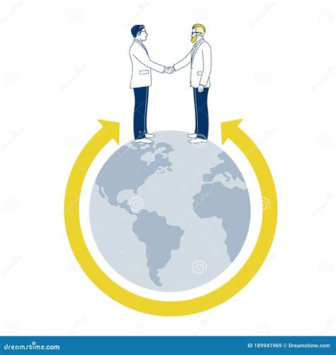 Two Businessman Shaking Hands At The Globeglobal Cooperation Concept