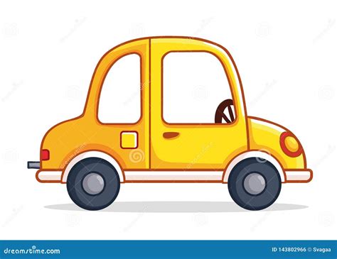 Yellow Car In Cartoon Style Vector Illustration On White Background