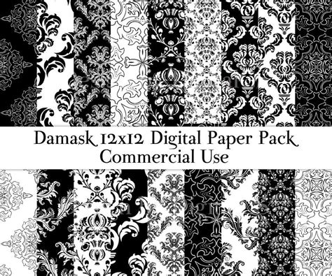 Damask Digital Paper Black And White Damask Paper 12x12 Scrapbook Paper