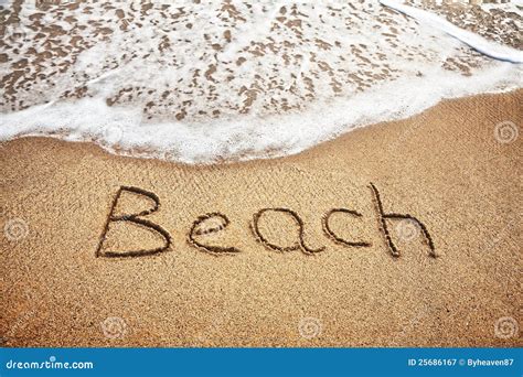 Beach Word On The Sand Stock Image Image Of Coastline 25686167