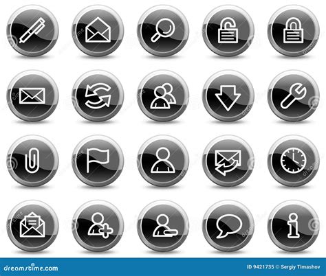 E Mail Web Icons Black Glossy Circle Buttons Stock Vector