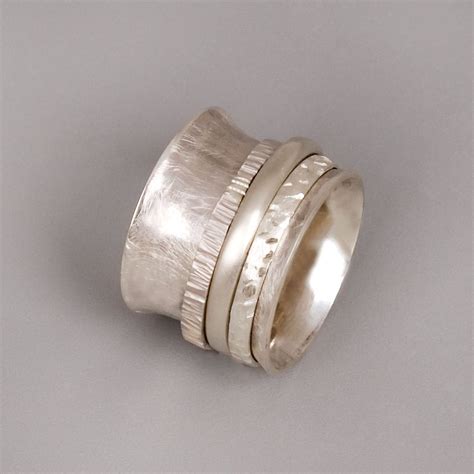 Silver Spinner Ring Sterling Silver Ring Wide Silver Ring Etsy