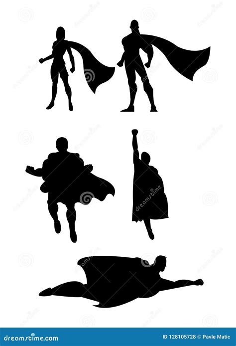 Set Of Black Superhero Silhouettes Stock Vector Illustration Of