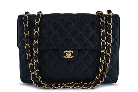 Chanel Black Caviar Jumbo Quilted Classic 255 Flap Bag 24k Gold Plated