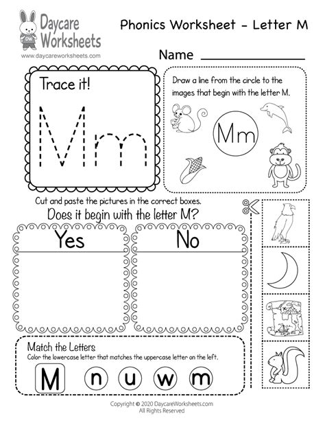 Free Beginning Sounds Letter M Phonics Worksheet For Preschool