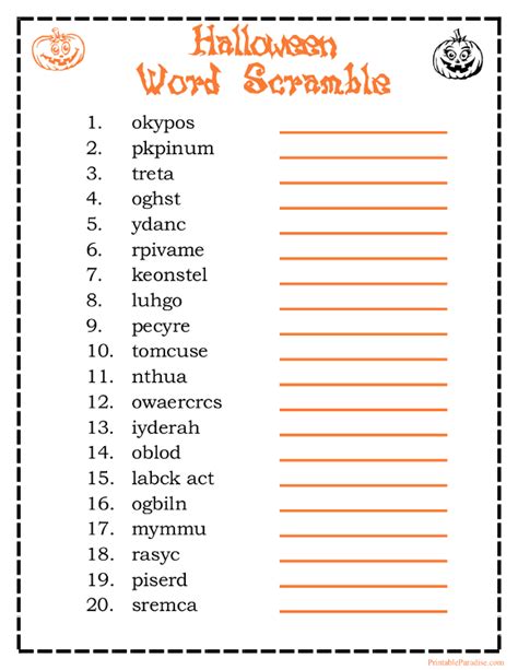 20 Spooky Halloween Word Scrambles Kitty Baby Love