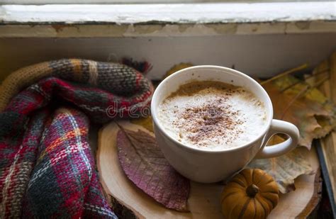 Fall Coffee Cup With Cozy Blanket And Dried Leaves Autumn