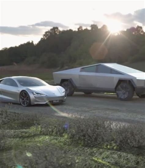 Tesla Cybertruck Vs Roadster Watch The Two Evs Face Off In Fan Render