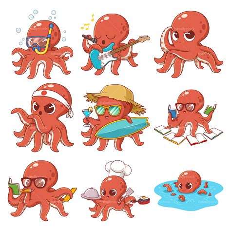 Cartoon Red Octopus Vector Graphics Bundle Friendlystock