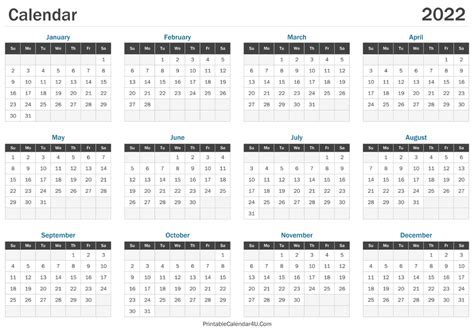 2022 Printable Yearly Calendar Printable Calendar 2021