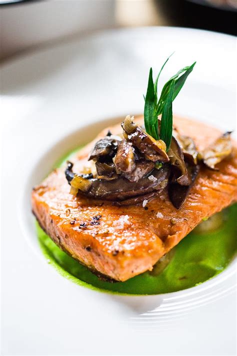 Trout With Potatoes Mushrooms And Truffled Pea Puree