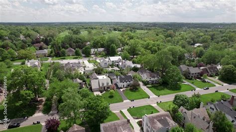Establishing Landscape Aerial Of Expensive Upper Class Neighborhood