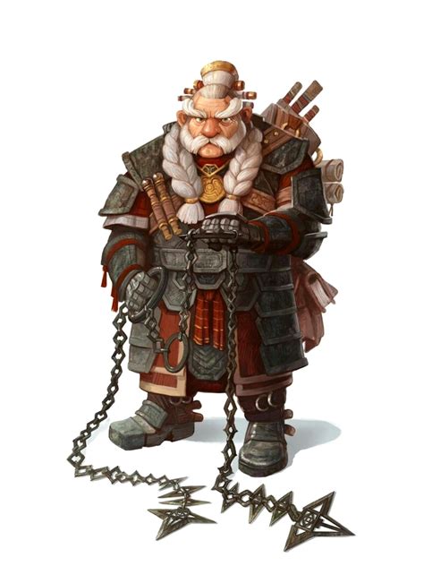 Old Male Dwarf Chain Fighter Pathfinder Pfrpg Dnd Dandd D20 Fantasy