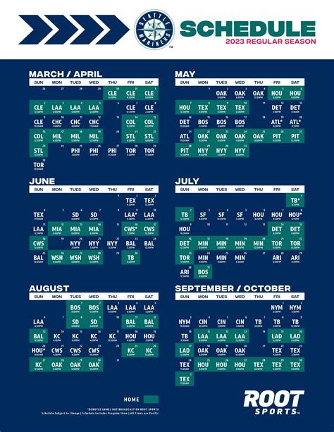 Mariners Schedule 2024 Calendar Printable Glyn Charissa