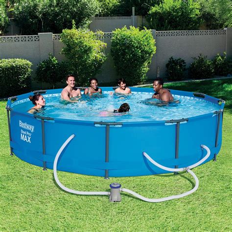 On a hot day, you can refresh in a swimming pool in the open air. Bestway Steel Pro Max Swimming Pool Set with 330 GPH ...