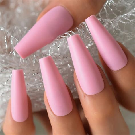 Frosted Pink Coffin Nails Etsy