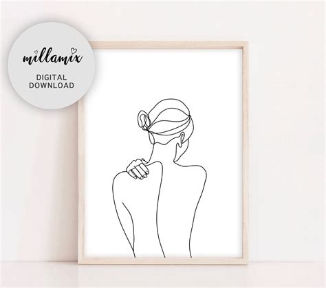 Woman Silhouette Woman Back Drawing Female Art Print One Etsy