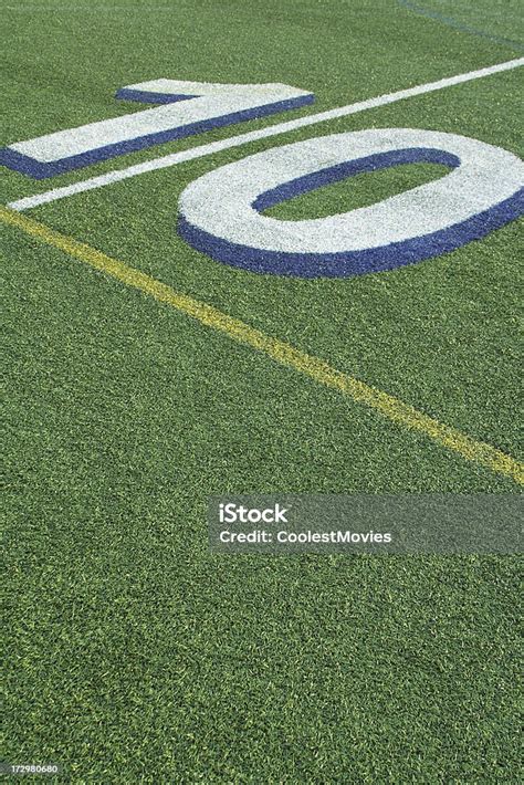 The 10 Yard Line On An Astroturf Football Field Background Stock Photo