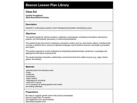 Class Act Lesson Plan For 7th 8th Grade Lesson Planet