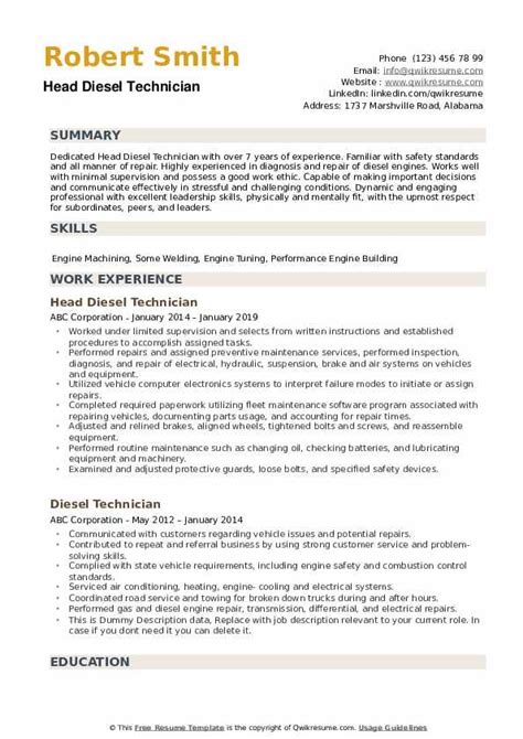 As a starting point, remember that there will be others applying for any job you are. Diesel Technician Resume Samples | QwikResume