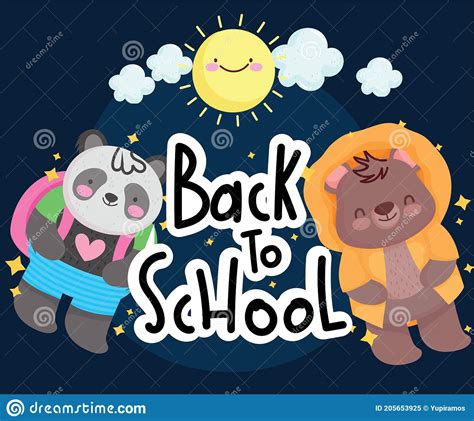 Back To School Panda Bear Sun And Clouds Vector Design Stock Vector