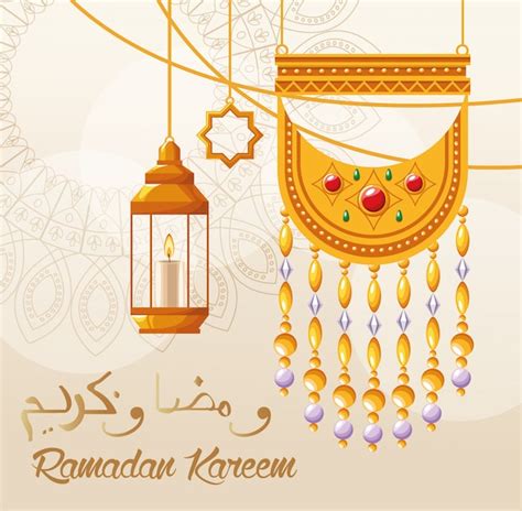 Premium Vector Ramadan Kareem Celebration Card With Lanterns Hanging