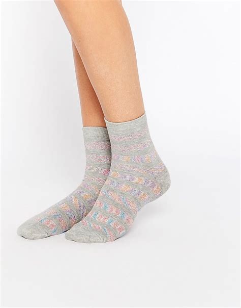 Asos Stripe Glitter Ankle Socks At Asos Com Ankle Socks Socks