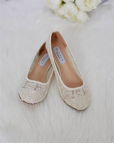 Ivory Crochet Lace Ballet Flats Wedding Shoes Lace Wedding Shoes