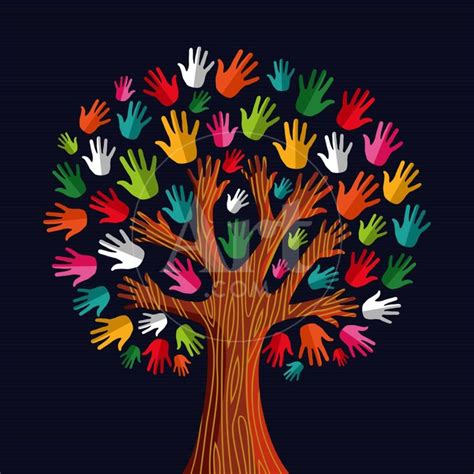 Colorful Diversity Tree Hands Illustration Art Print Cienpies