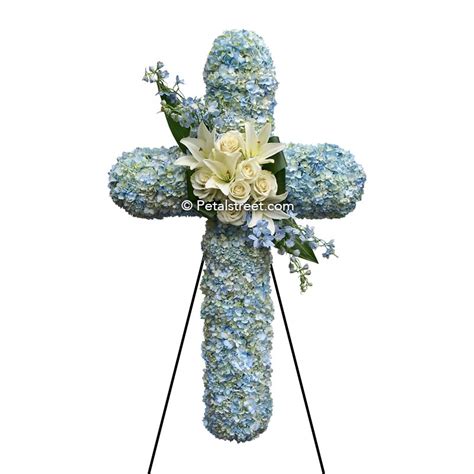 Gorgeous Blue Flower Cross For Funerals Petal Street Flower Co