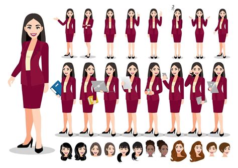 Conjunto De Personajes De Dibujos Animados De Empresaria Hermosa Mujer